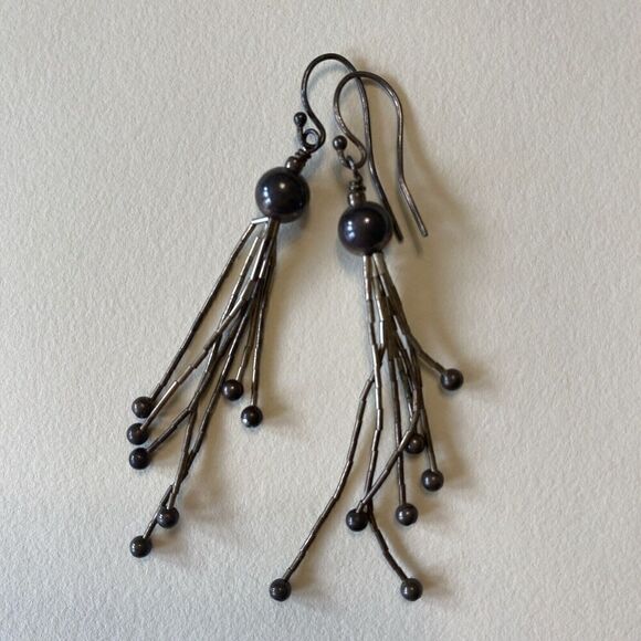Vintage Navajo Liquid Sterling Silver & Ball Dangle Earrings OOAK - Picture 5 of 6